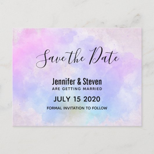 Stijlvolle Paarse Roze Blauwe Waterverf Sla de dat Uitnodiging Briefkaart (Voorkant)