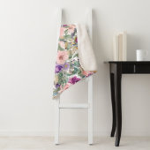 Stijlvolle Paarse roze Waterverf Floral Boho Sherpa Deken (In situ)