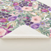 Stijlvolle Paarse roze Waterverf Floral Boho Sherpa Deken (3/4)