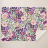 Stijlvolle Paarse roze Waterverf Floral Boho Sherpa Deken (Voorkant (horizontaal))