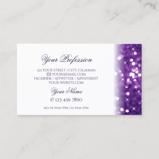 Stijlvolle Paarse sprankelende Glitter Wit Glamour Visitekaartje (Achterkant)