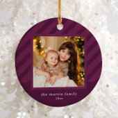 Stijlvolle Paarse Streep Eenvoudige Foto Kerst Keramisch Ornament