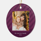 Stijlvolle Paarse Streep Eenvoudige Foto Kerst Keramisch Ornament (Links)