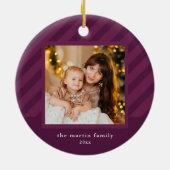 Stijlvolle Paarse Streep Eenvoudige Foto Kerst Keramisch Ornament (Achterkant)