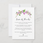 Stijlvolle paarse tinten bloemboog foto bruiloft bedankkaart (Achterkant)