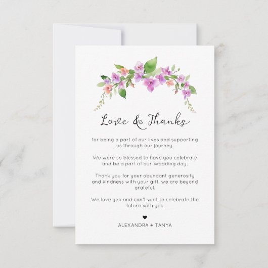 Stijlvolle paarse tinten bloemboog foto bruiloft bedankkaart (Achterkant)