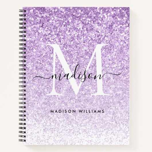 Stijlvolle Paarse Violet Glitter Sparkle Monogram Notitieboek (Voorkant)