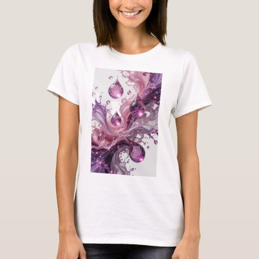 Stijlvolle paarse WATER DROP Slogan T-shirt (Voorkant)