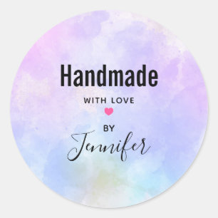 Stijlvolle Paarse Waterverf Handgemaakt met Liefde Ronde Sticker