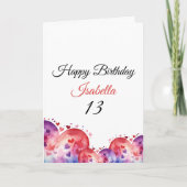 Stijlvolle Paarse Waterverf Hart 13e Verjaardag Kaart (Voorkant)
