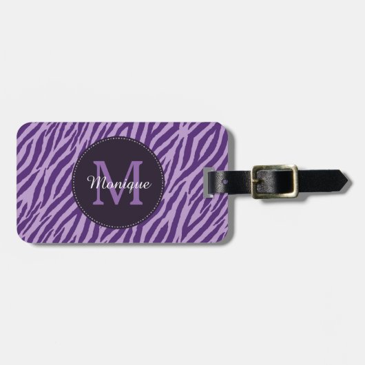 Stijlvolle Paarse Zebra afdrukken met monogram en  Bagagelabel (Voorkant horizontaal)