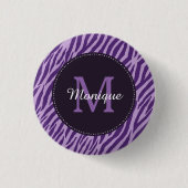 Stijlvolle Paarse Zebra afdrukken met monogram en  Ronde Button 3,2 Cm (Voorkant)