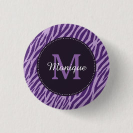Stijlvolle Paarse Zebra afdrukken met monogram en  Ronde Button 3,2 Cm
