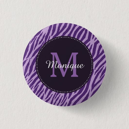 Stijlvolle Paarse Zebra afdrukken met monogram en Ronde Button 3,2 Cm (Voorkant)