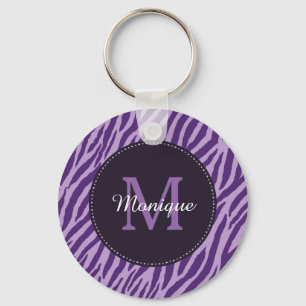 Stijlvolle Paarse Zebra afdrukken met monogram en Sleutelhanger