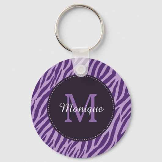 Stijlvolle Paarse Zebra afdrukken met monogram en  Sleutelhanger (Voorkant)