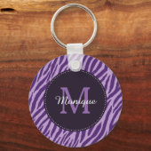 Stijlvolle Paarse Zebra afdrukken met monogram en  Sleutelhanger (Voorkant)