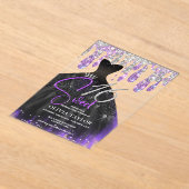 Stijlvolle paarse zwarte jurk zoet 16 monogram acryl uitnodigingen (Laagn)