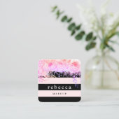 Stijlvolle paarse zwarte roze strepen make-up vierkante visitekaartje (Staand voorkant)