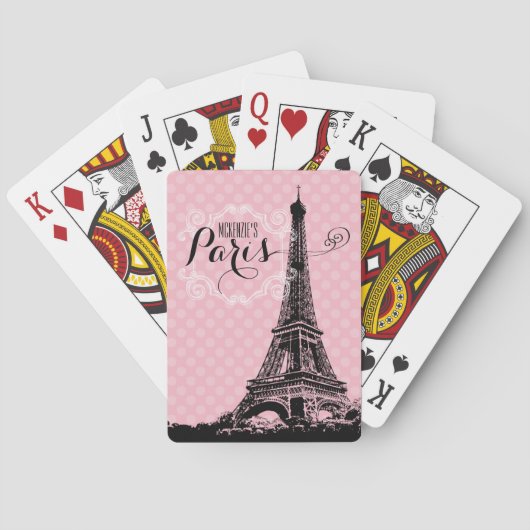 Stijlvolle Paris Eiffel Tower Girly Pink Voeg naam Pokerkaarten (Achterkant)