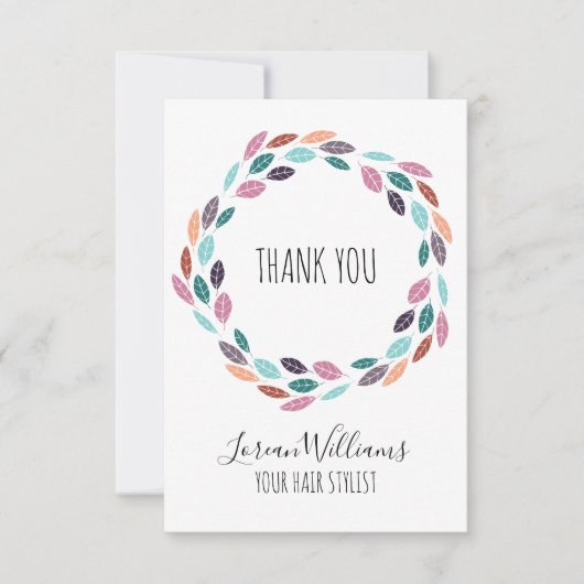 Stijlvolle pastel blad haar stylist bloemenkrans bedankkaart (Voorkant)