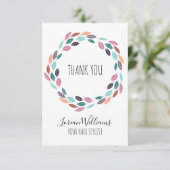 Stijlvolle pastel blad haar stylist bloemenkrans bedankkaart (Staand voorkant)
