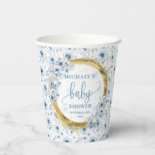 Stijlvolle pastel blauwe bloemen goud boho douche papieren bekers (Achterkant)