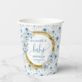 Stijlvolle pastel blauwe bloemen goud boho douche papieren bekers (Voorkant)