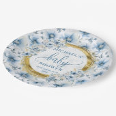 Stijlvolle pastel blauwe bloemen goud boho douche papieren bordje (Gekanteld)