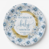 Stijlvolle pastel blauwe bloemen goud boho douche papieren bordje (Voorkant)