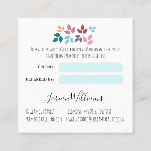 Stijlvolle Pastel Bloemen Haar Stylist Bladkrans Afsprakenkaartje (Achterkant)