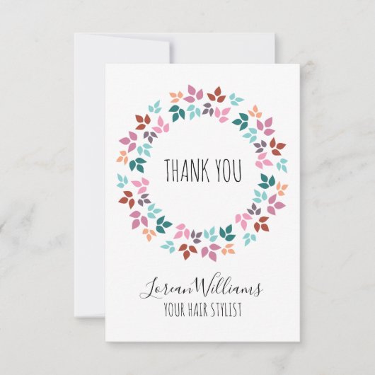 Stijlvolle Pastel Bloemen Haar Stylist Bladkrans Bedankkaart (Voorkant)