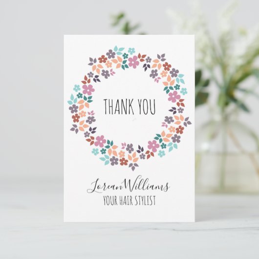 Stijlvolle Pastel Bloemen Hair Style Bloemkrans Bedankkaart (Staand voorkant)