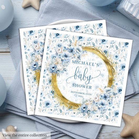 Stijlvolle Pastel Blue Gold Baby shower servetten