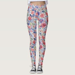 Stijlvolle Pastel Rode En Paarse Bloem Waterverf  Leggings
