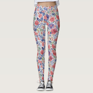 Stijlvolle Pastel Rode En Paarse Bloem Waterverf Leggings