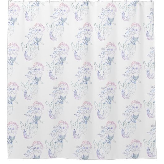 Stijlvolle Pastel Roze Witte Zeemeermin Patroon Ba Douchegordijn (Voorkant)