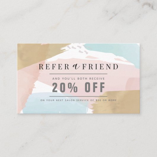 Stijlvolle Pastel Waterverf & Gouden Salon Verwijz Visitekaartje (Voorkant)