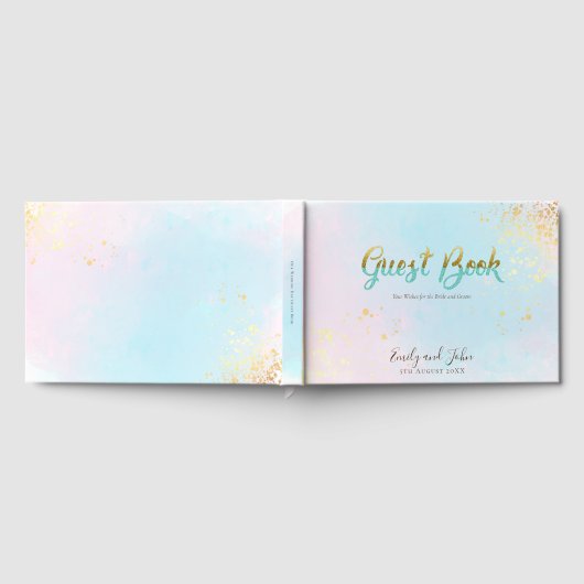 Stijlvolle Pastel Waterverven Faux Glitter Bruilof Gastenboek (Volledig)