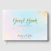 Stijlvolle Pastel Waterverven Faux Glitter Bruilof Gastenboek (Voorkant)