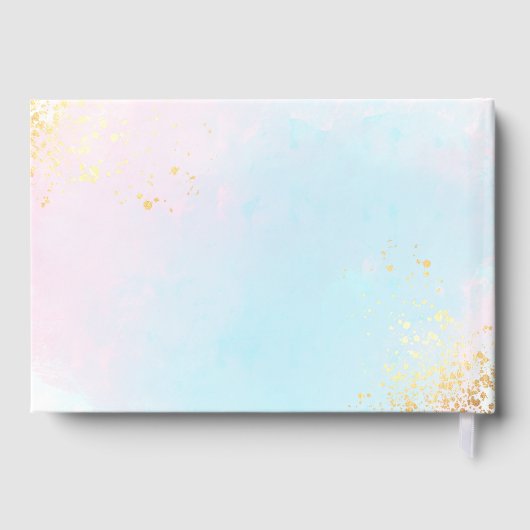 Stijlvolle Pastel Waterverven Faux Glitter Bruilof Gastenboek (Achterkant)