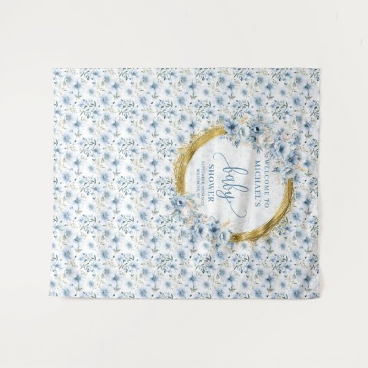 Stijlvolle pastelblauwe bloemetjes gold boy baby s wandkleed (Voorkant (horizontaal))