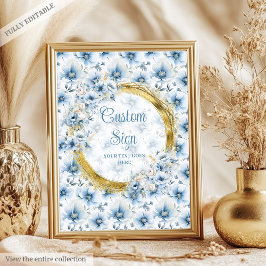 Stijlvolle pastelblauwe boho-waterverf bloemen op poster