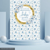 Stijlvolle Pastelblauwe Gouden Baby Shower Tapijt Wandkleed
