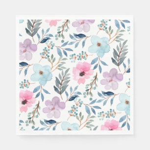Stijlvolle Pastelblauwe Waterverf Bloemen Servet