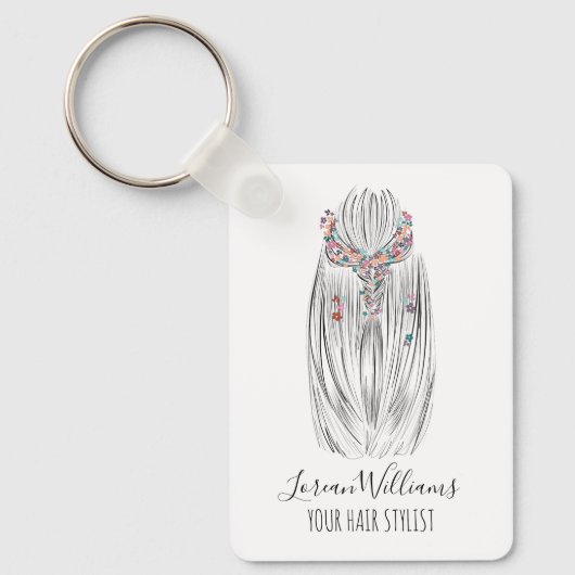 Stijlvolle Pastelkleur Haar Stylist Vlecht Kapsel Sleutelhanger (Voorkant)