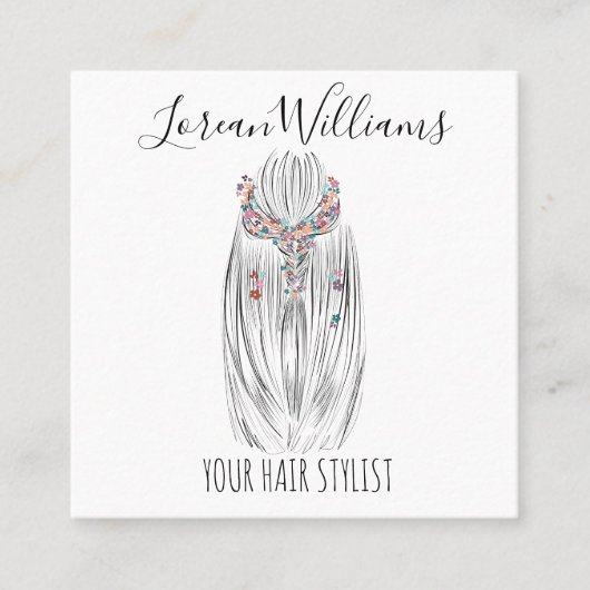 Stijlvolle Pastelkleur Haar Stylist Vlecht Kapsel  Vierkante Visitekaartje (Voorkant)