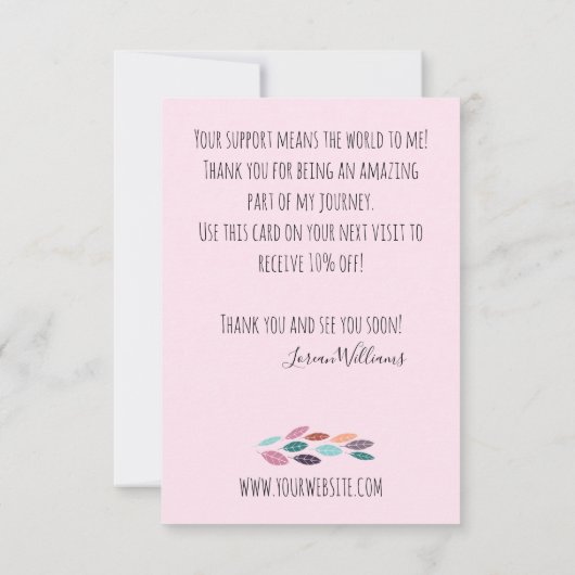 Stijlvolle Pastelkleurige Bladige Kapsalon Bloemen Bedankkaart (Achterkant)