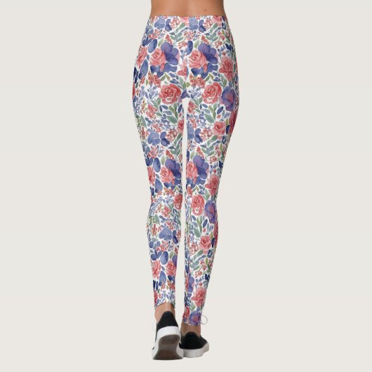 Stijlvolle pastelrode en Paarse Waterverf Leggings (Achterkant)