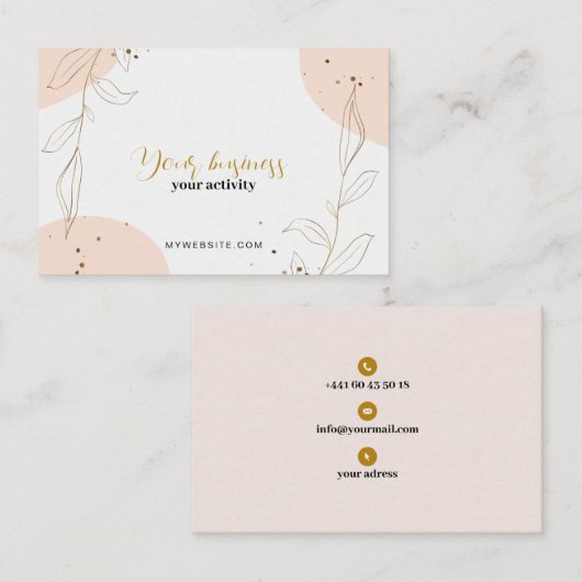 Stijlvolle pastelroze en gouden visitekaartje (Voorkant / Achterkant)